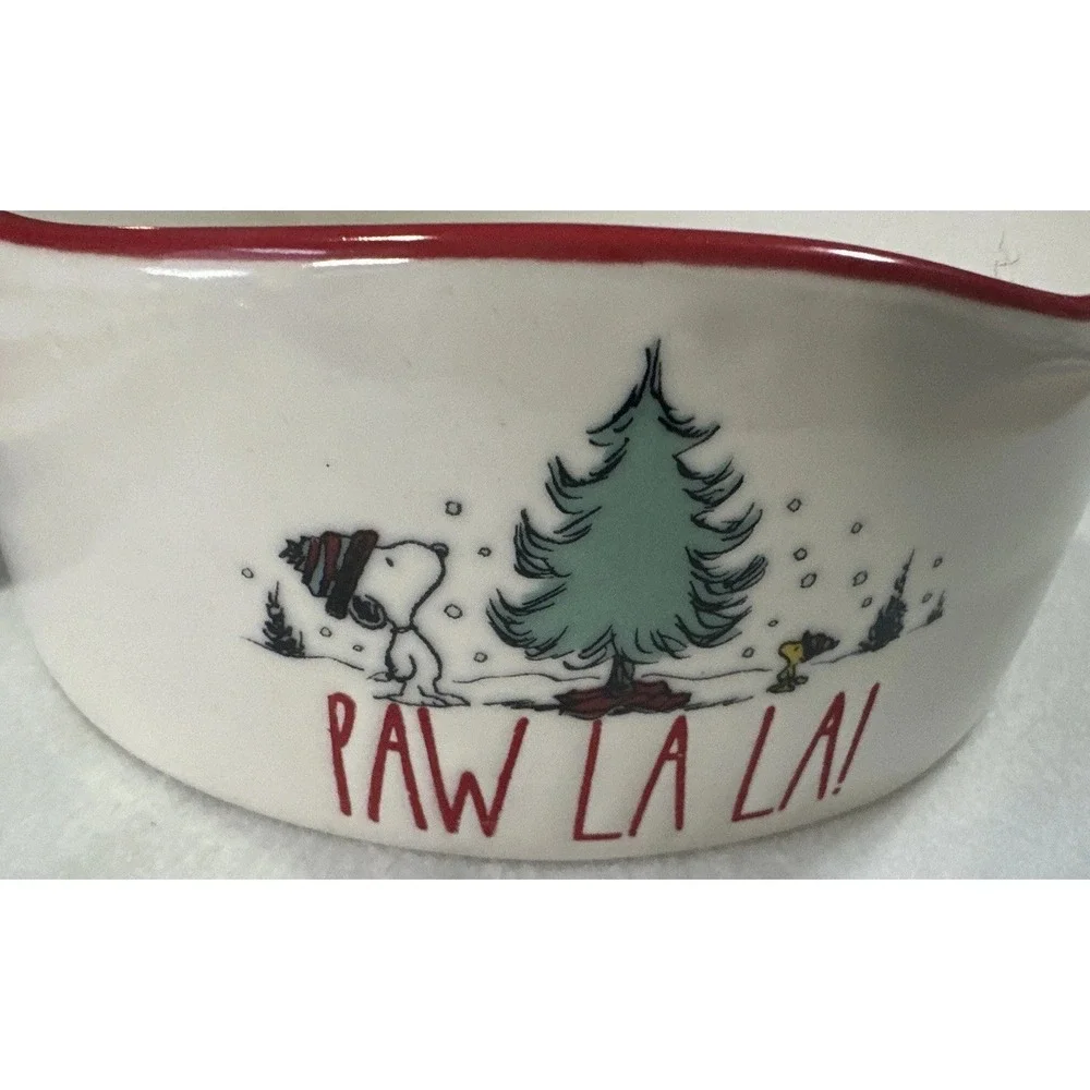 Rae Dunn Peanuts Dog Cat Pet Bowl, Winter Christmas, Paw La La !